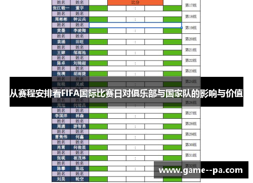 从赛程安排看FIFA国际比赛日对俱乐部与国家队的影响与价值